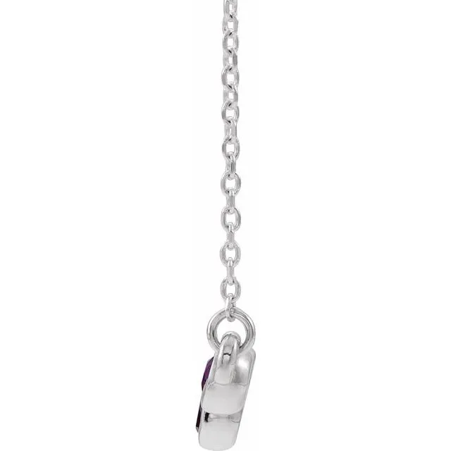 14K White Amethyst Bezel-Set Bar 16-18" Necklace