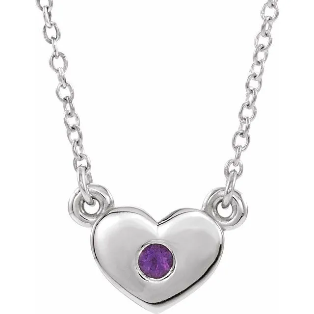 14K White Amethyst Heart 16" Necklace