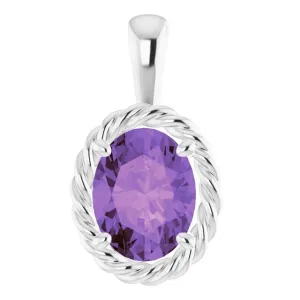 14K White Amethyst Rope Pendant