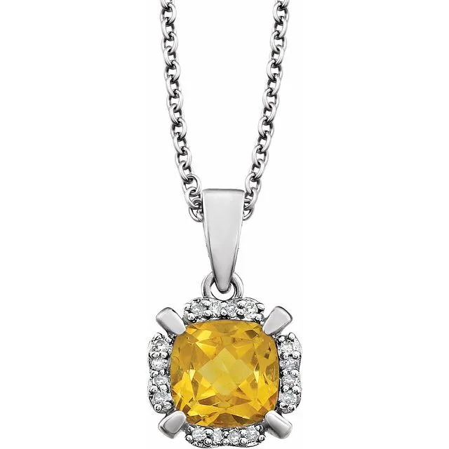 14K White Citrine & .05 CTW Diamond 18" Necklace