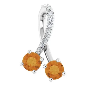 14K White Citrine & .05 CTW Diamond Pendant