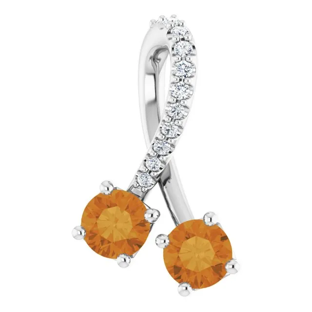 14K White Citrine & .05 CTW Diamond Pendant