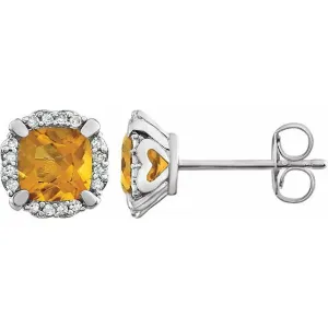 14K White Citrine & 1/10 CTW Diamond Earrings