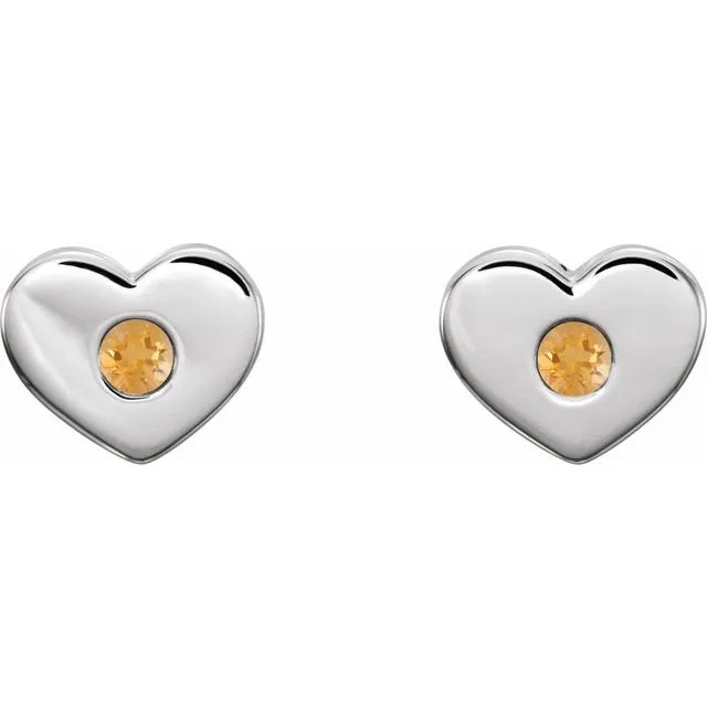 14K White Citrine Heart Earrings