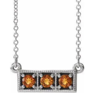14K White Citrine Three-Stone Granulated Bar 16-18" Necklace