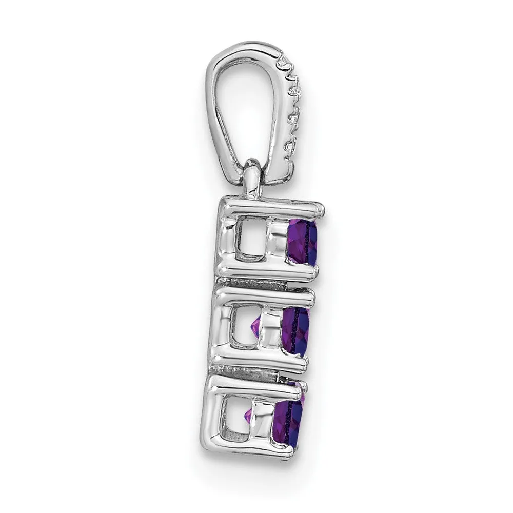 14k White Gold 3-stone Amethyst and Diamond Pendant