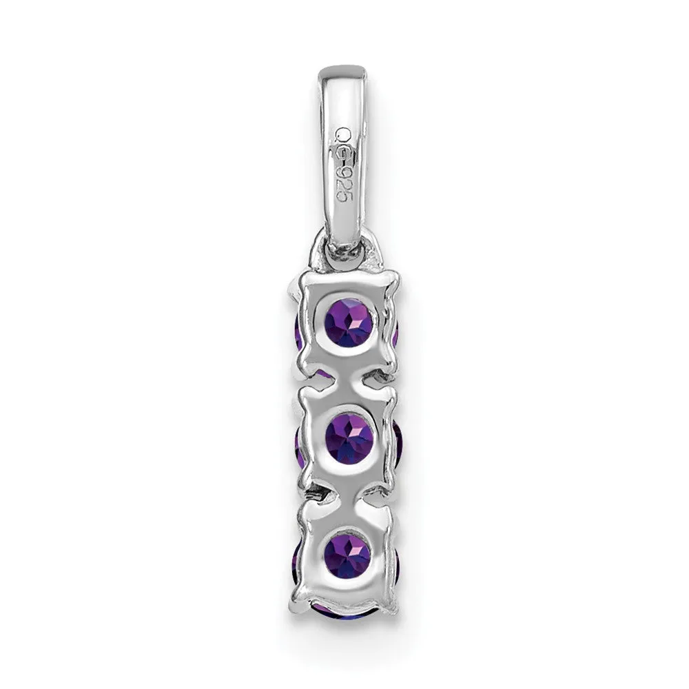 14k White Gold 3-stone Amethyst and Diamond Pendant