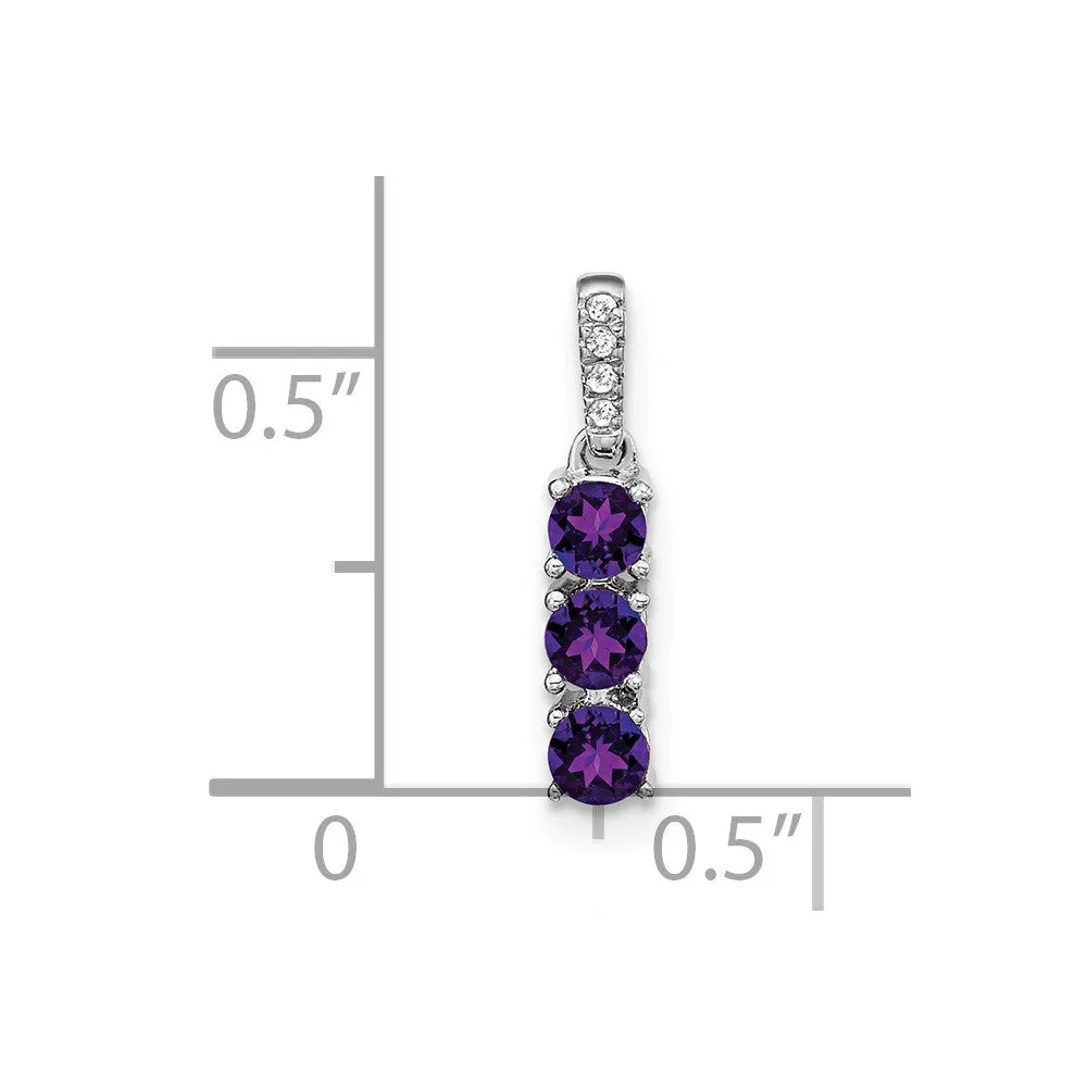 14k White Gold 3-stone Amethyst and Diamond Pendant