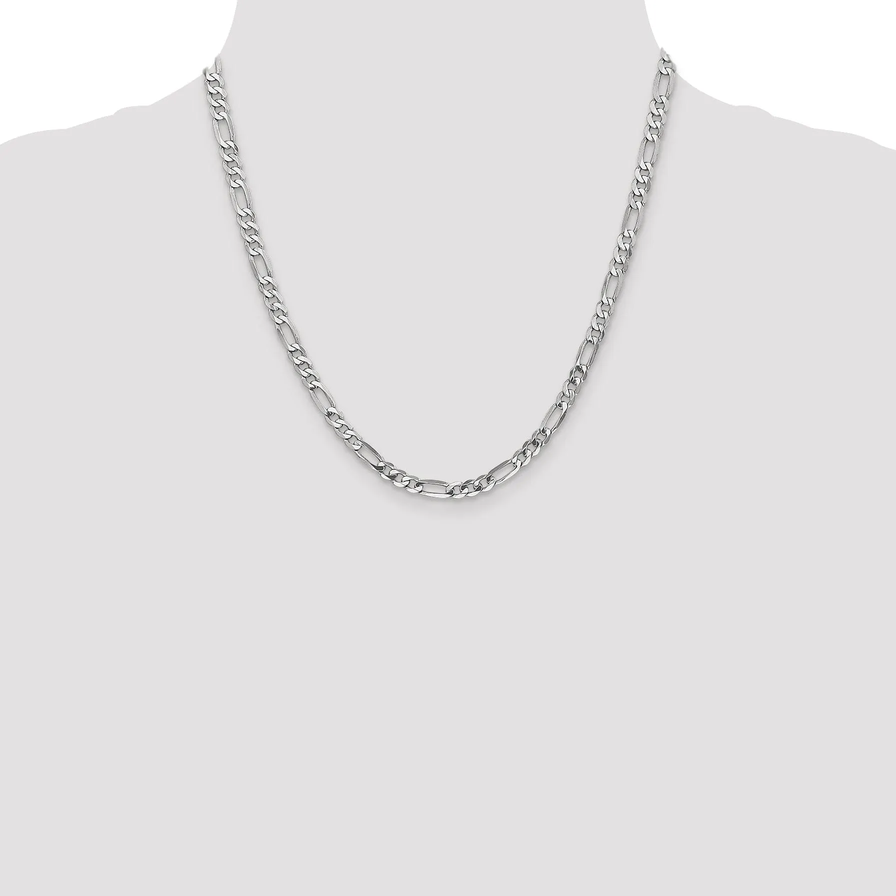 14k White Gold 5.0mm Flat Figaro Chain