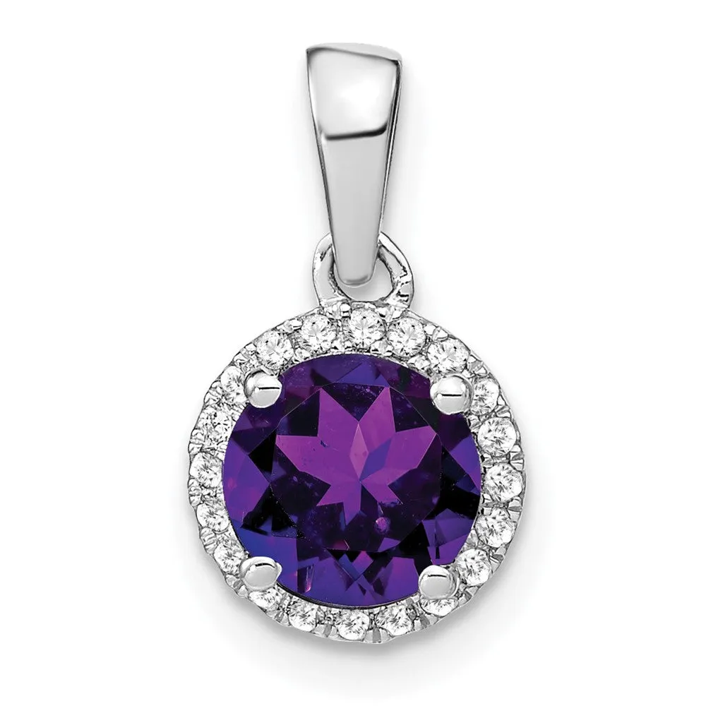 14k White Gold Amethyst and Diamond Halo Pendant