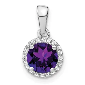 14k White Gold Amethyst and Diamond Halo Pendant