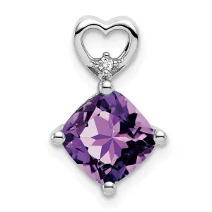 14k White Gold Amethyst and Diamond Heart Chain Slide