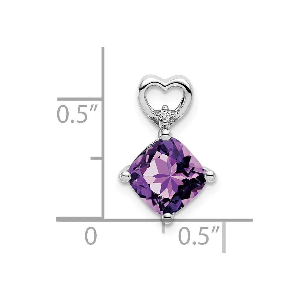 14k White Gold Amethyst and Diamond Heart Chain Slide