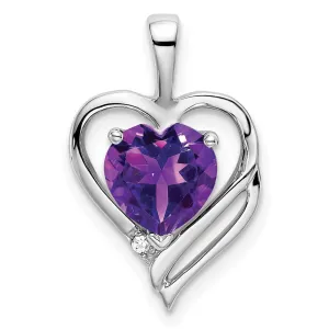 14k White Gold Amethyst and Diamond Heart Pendant
