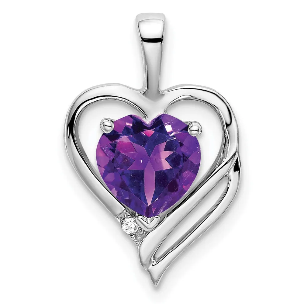 14k White Gold Amethyst and Diamond Heart Pendant