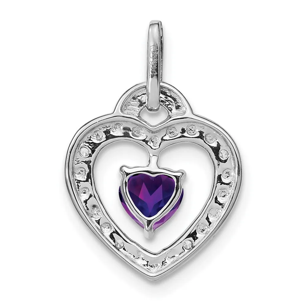 14k White Gold Amethyst and Diamond Heart Pendant
