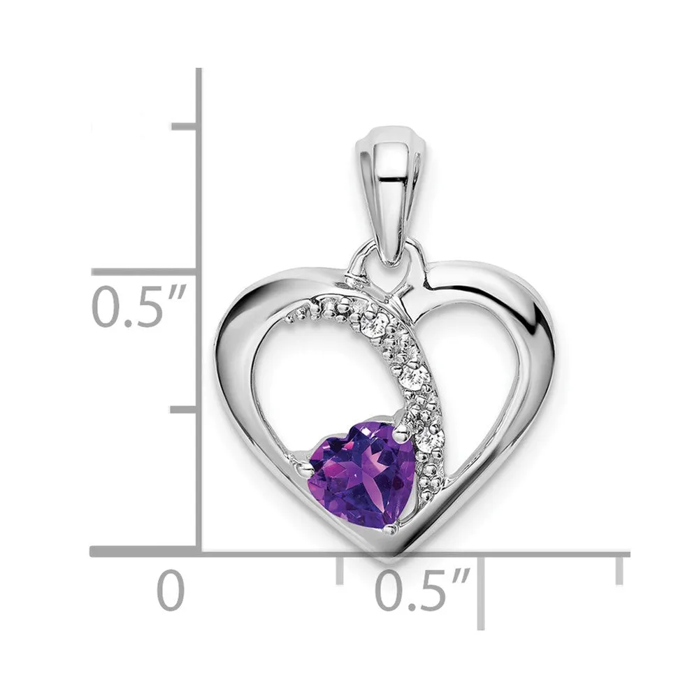 14k White Gold Amethyst and Diamond Heart Pendant
