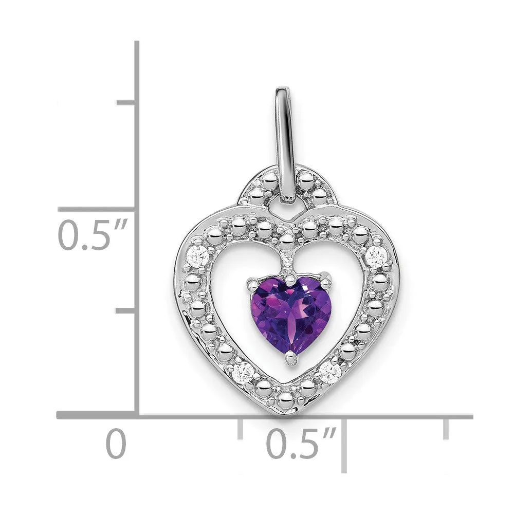 14k White Gold Amethyst and Diamond Heart Pendant