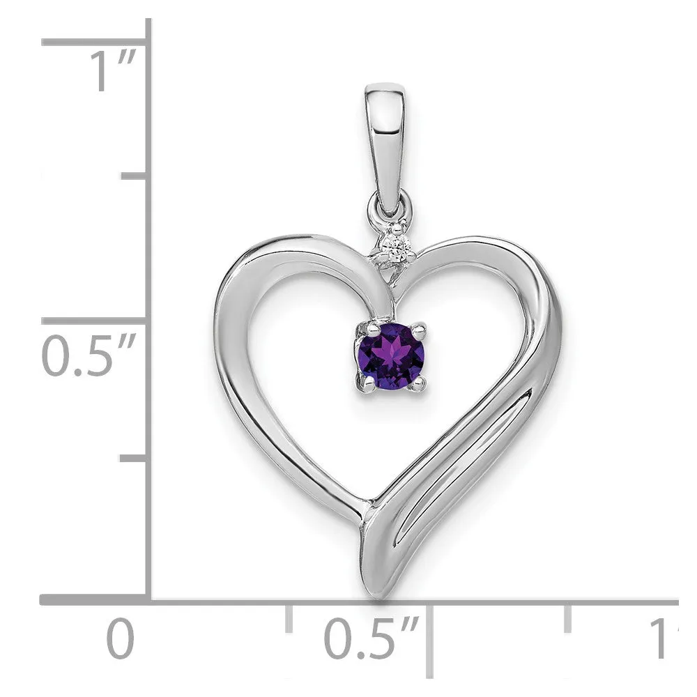 14k White Gold Amethyst and Diamond Heart Pendant