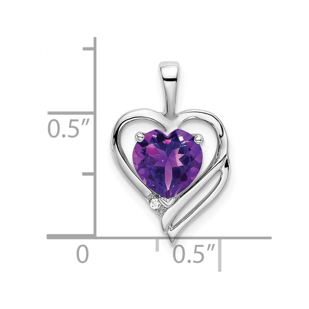 14k White Gold Amethyst and Diamond Heart Pendant