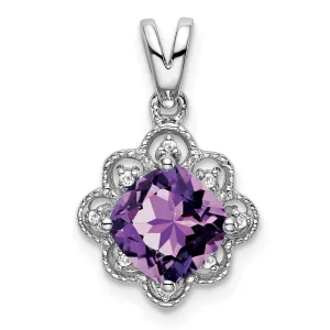 14k White Gold Amethyst and Diamond Scalloped Pendant