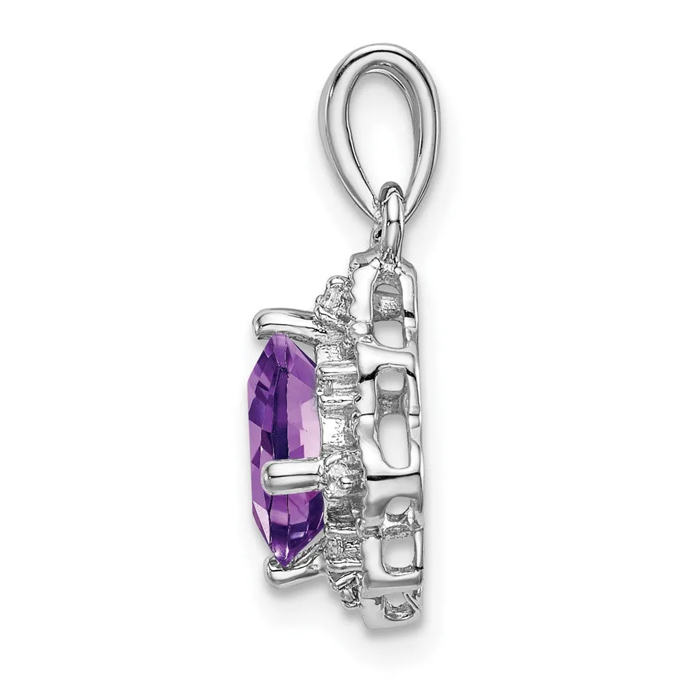14k White Gold Amethyst and Diamond Scalloped Pendant