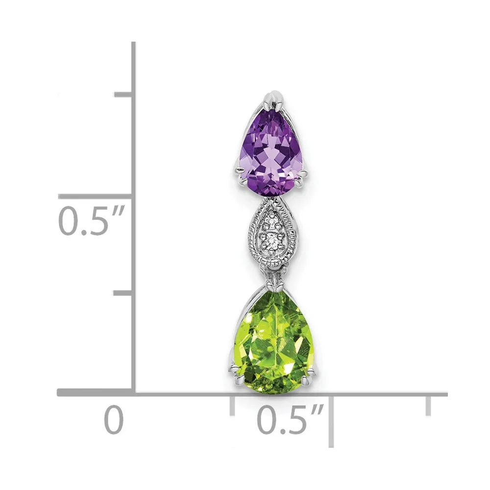 14k White Gold Amethyst/Peridot/Diamond Chain Slide