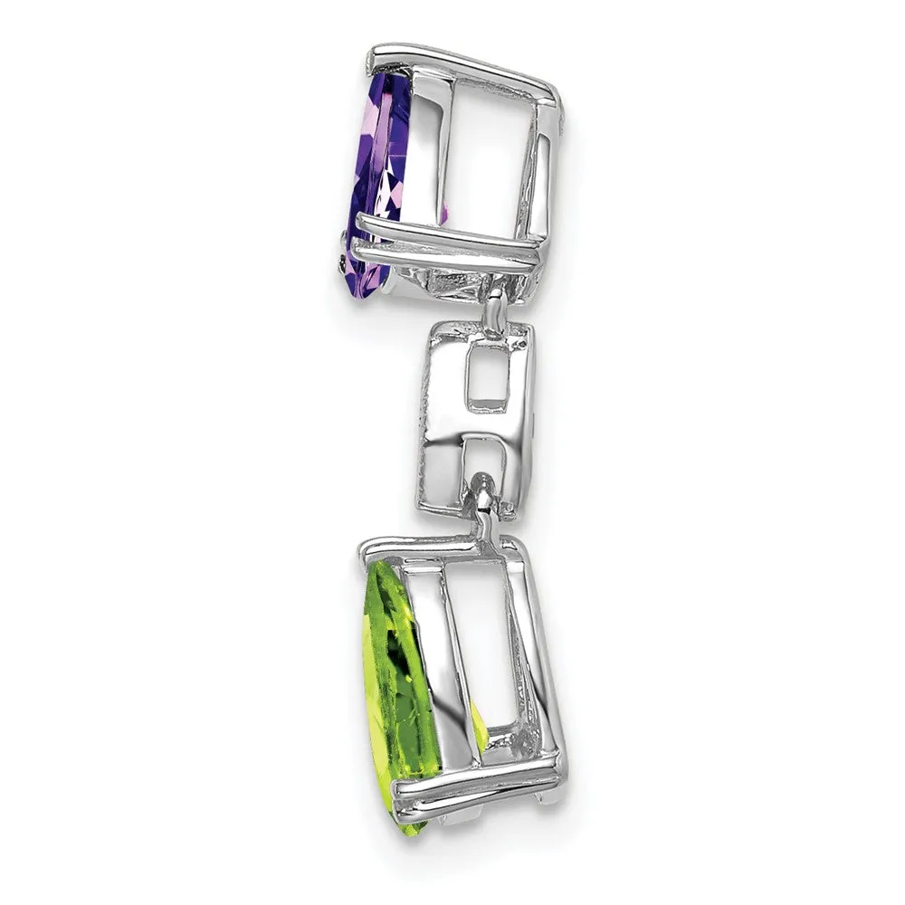 14k White Gold Amethyst/Peridot/Diamond Chain Slide