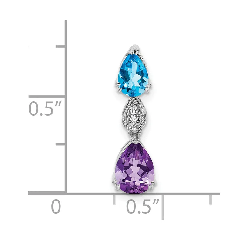 14k White Gold Blue Topaz/Amethyst/Diamond Chain Slide