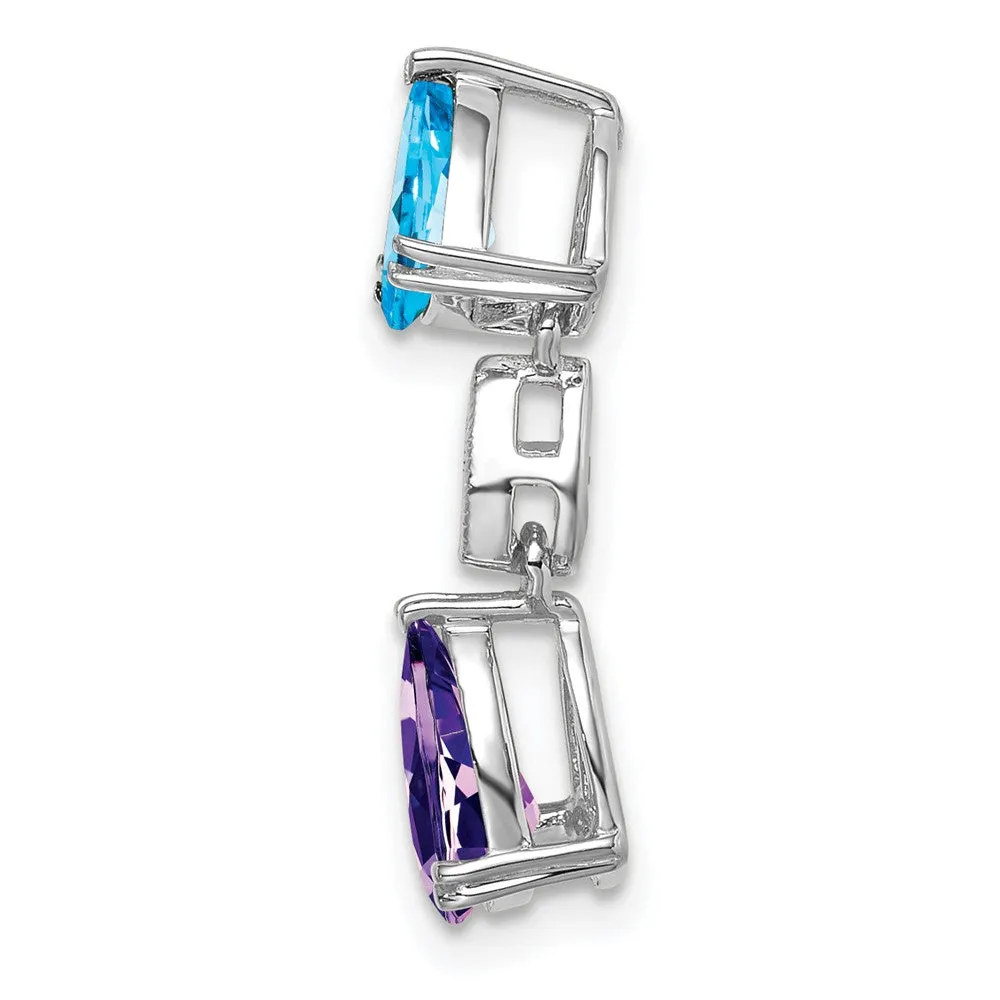 14k White Gold Blue Topaz/Amethyst/Diamond Chain Slide