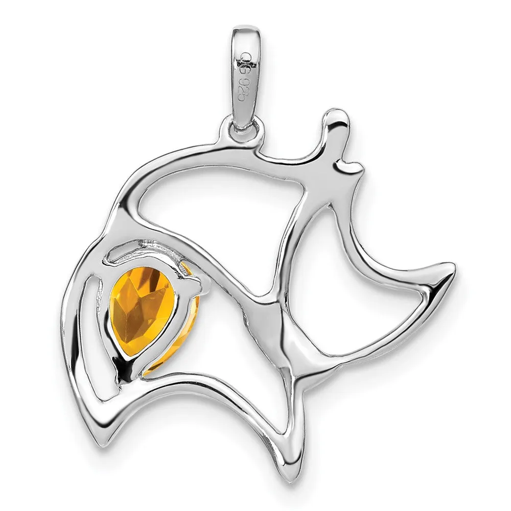 14k White Gold Citrine and Diamond Cat Pendant