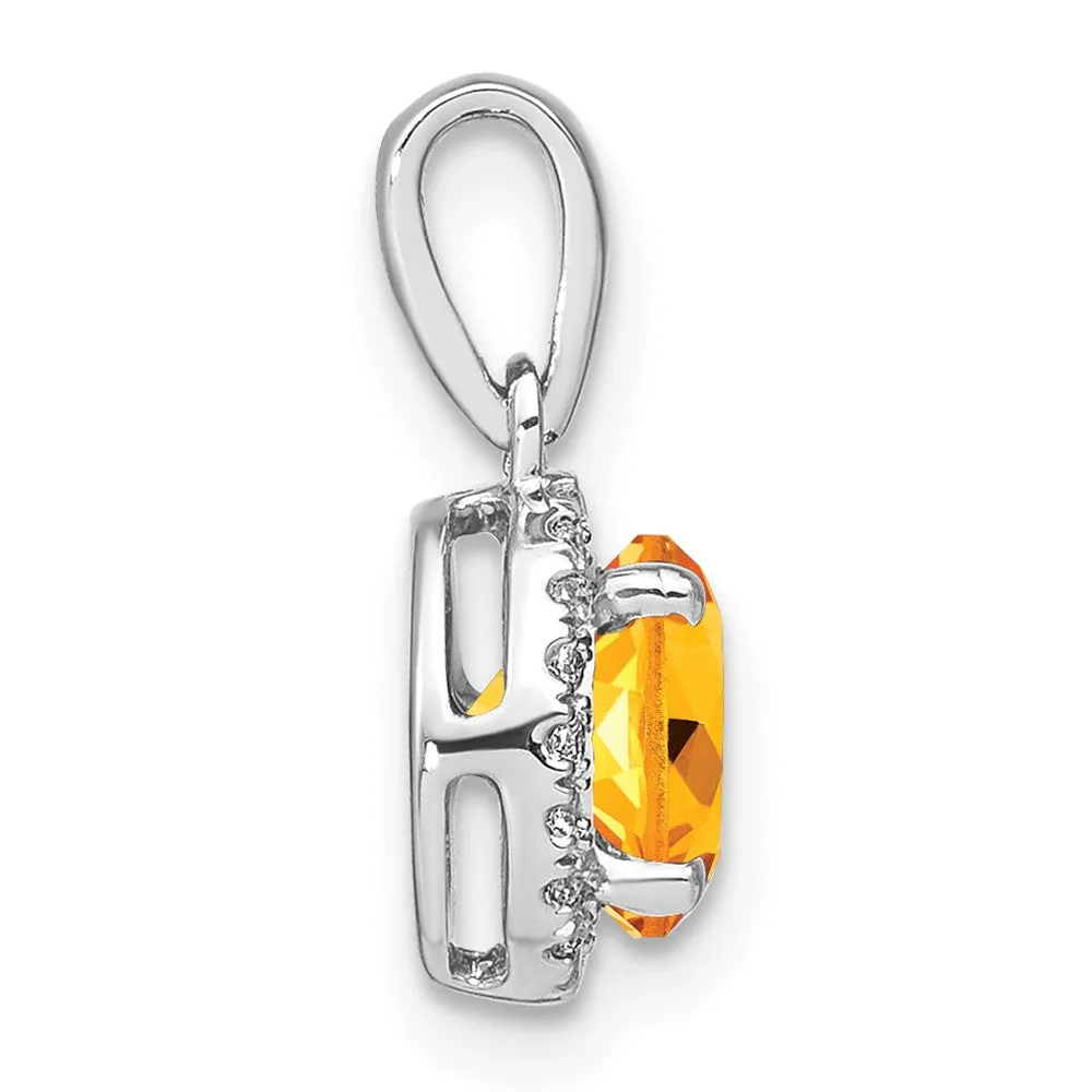 14k White Gold Citrine and Diamond Halo Pendant