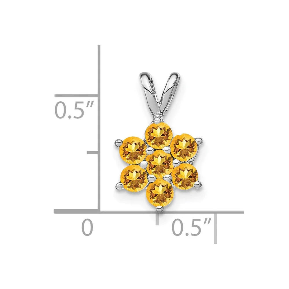 14k White Gold Citrine Floral Pendant