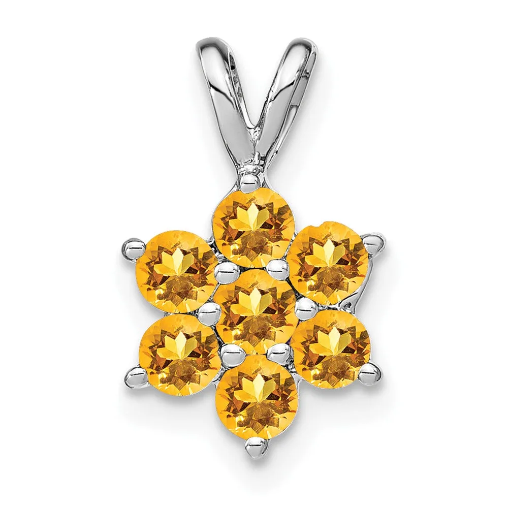 14k White Gold Citrine Floral Pendant