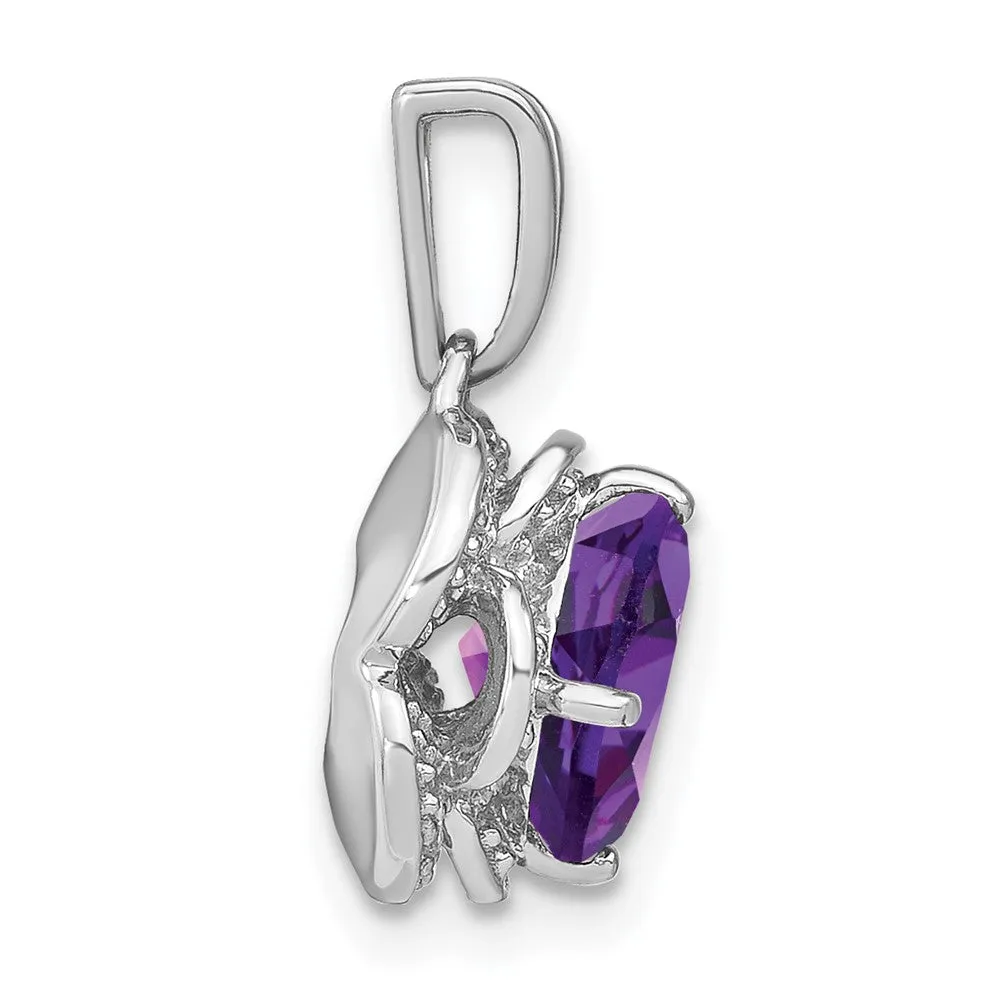 14k White Gold Cushion Amethyst and Diamond Pendant