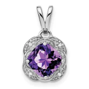 14k White Gold Cushion Amethyst and Diamond Pendant