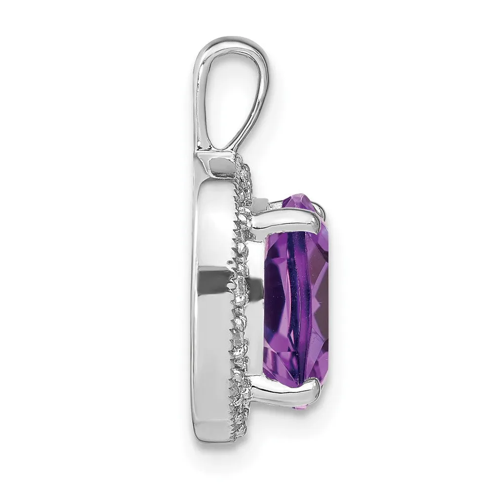 14k White Gold Cushion Amethyst and Diamond Pendant