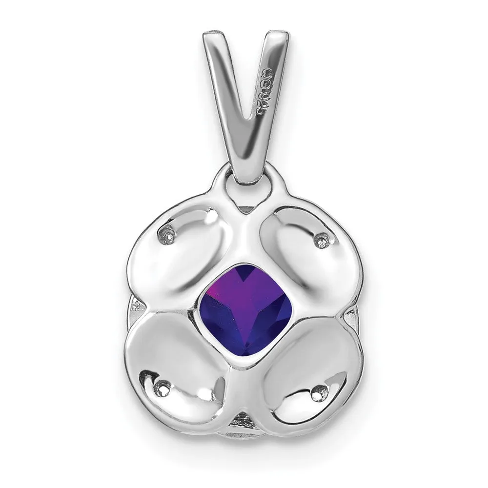 14k White Gold Cushion Amethyst and Diamond Pendant