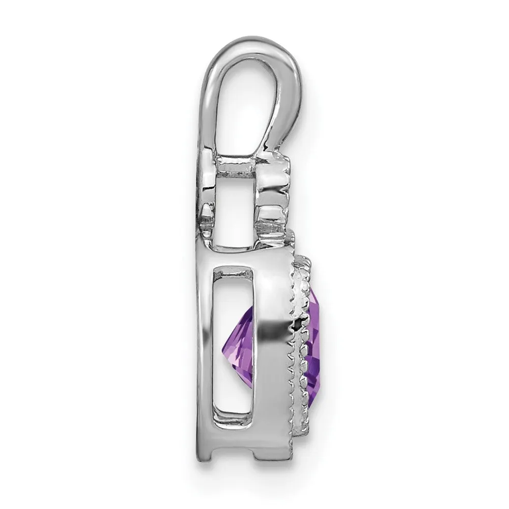 14k White Gold Cushion Amethyst and Diamond Pendant
