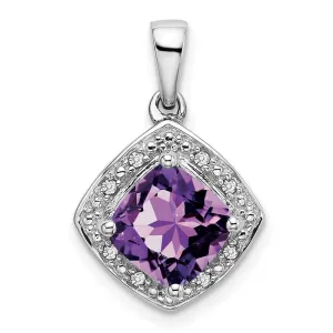 14k White Gold Cushion Amethyst and Diamond Pendant
