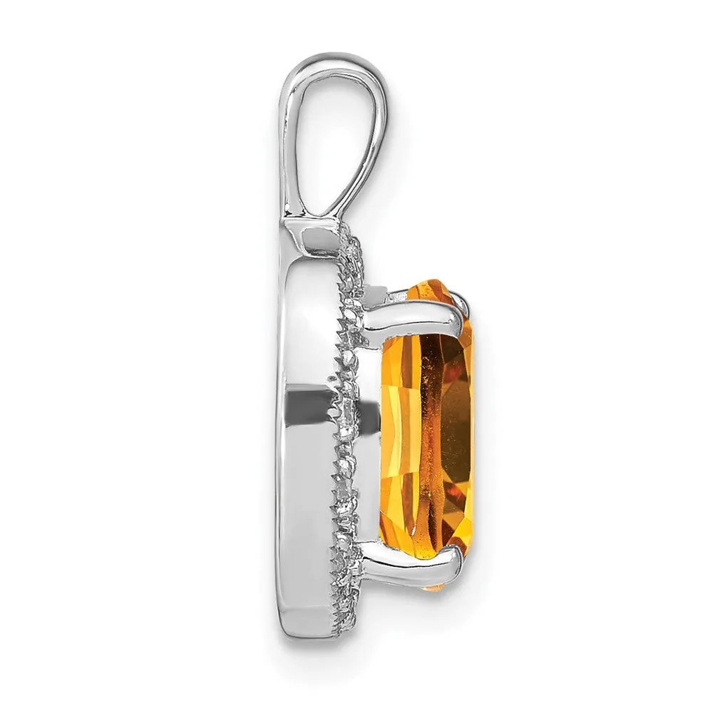 14k White Gold Cushion Citrine and Diamond Pendant