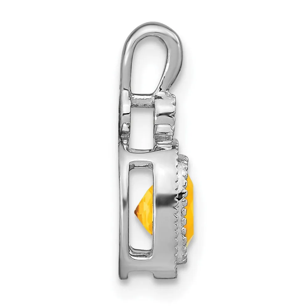 14k White Gold Cushion Citrine and Diamond Pendant