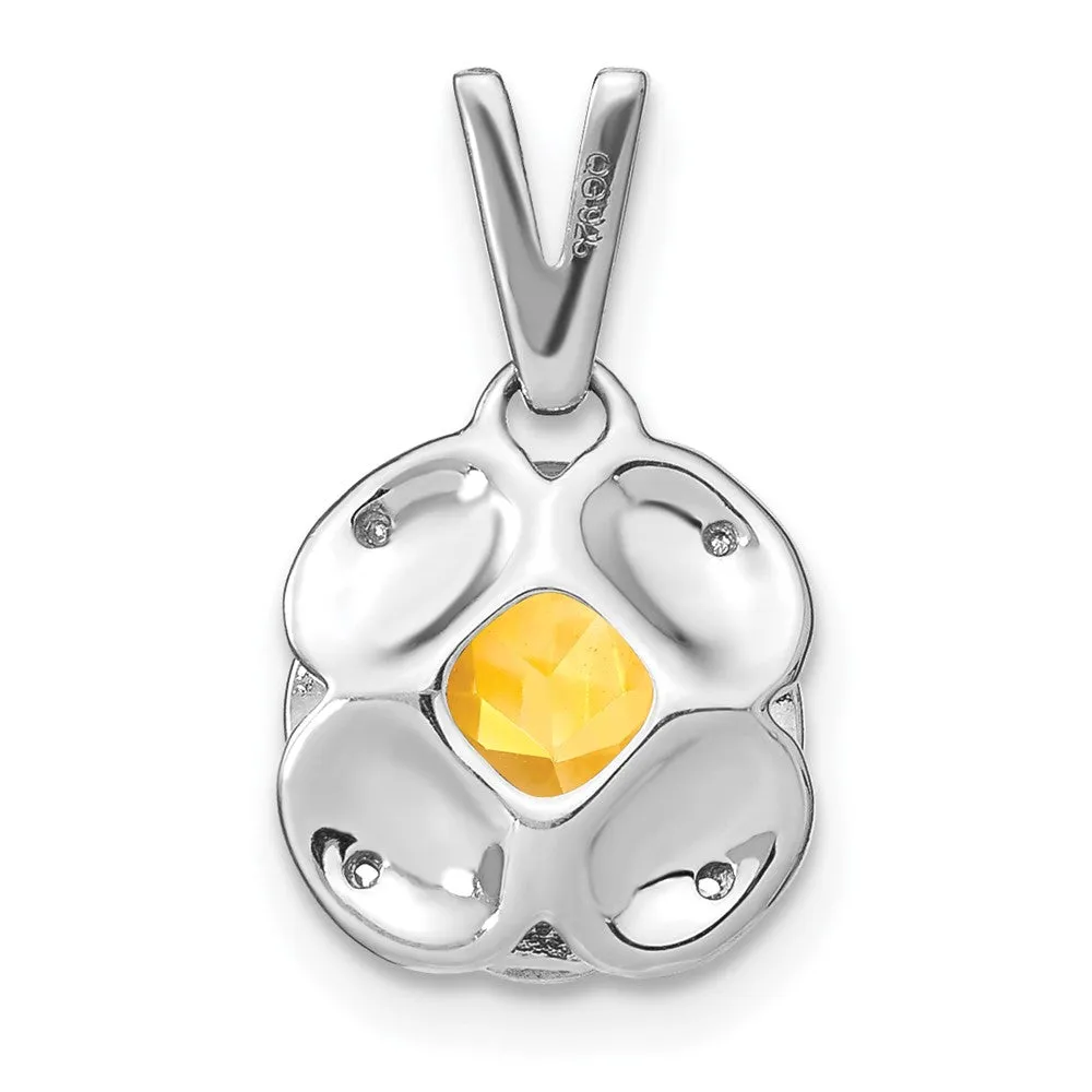 14k White Gold Cushion Citrine and Diamond Pendant