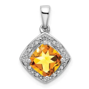 14k White Gold Cushion Citrine and Diamond Pendant