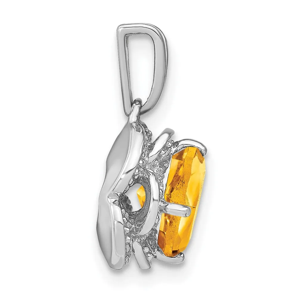 14k White Gold Cushion Citrine and Diamond Pendant