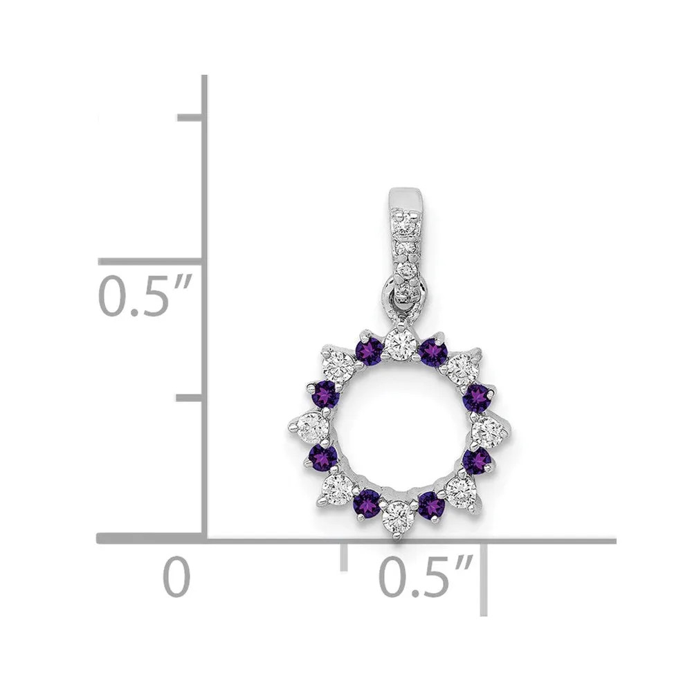 14k White Gold Diamond and .08 Amethyst Fancy Circle Pendant