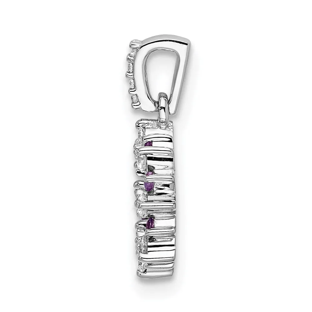 14k White Gold Diamond and .08 Amethyst Fancy Circle Pendant