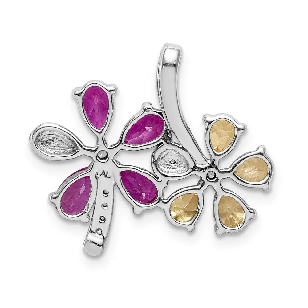 14k White Gold Diamond and 2.44 Citrine/Pink Tourmaline Flower Pendant