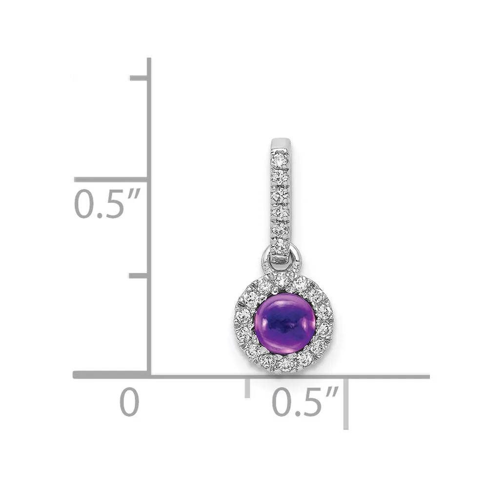 14k White Gold Diamond and Cabochon .47 Amethyst Pendant