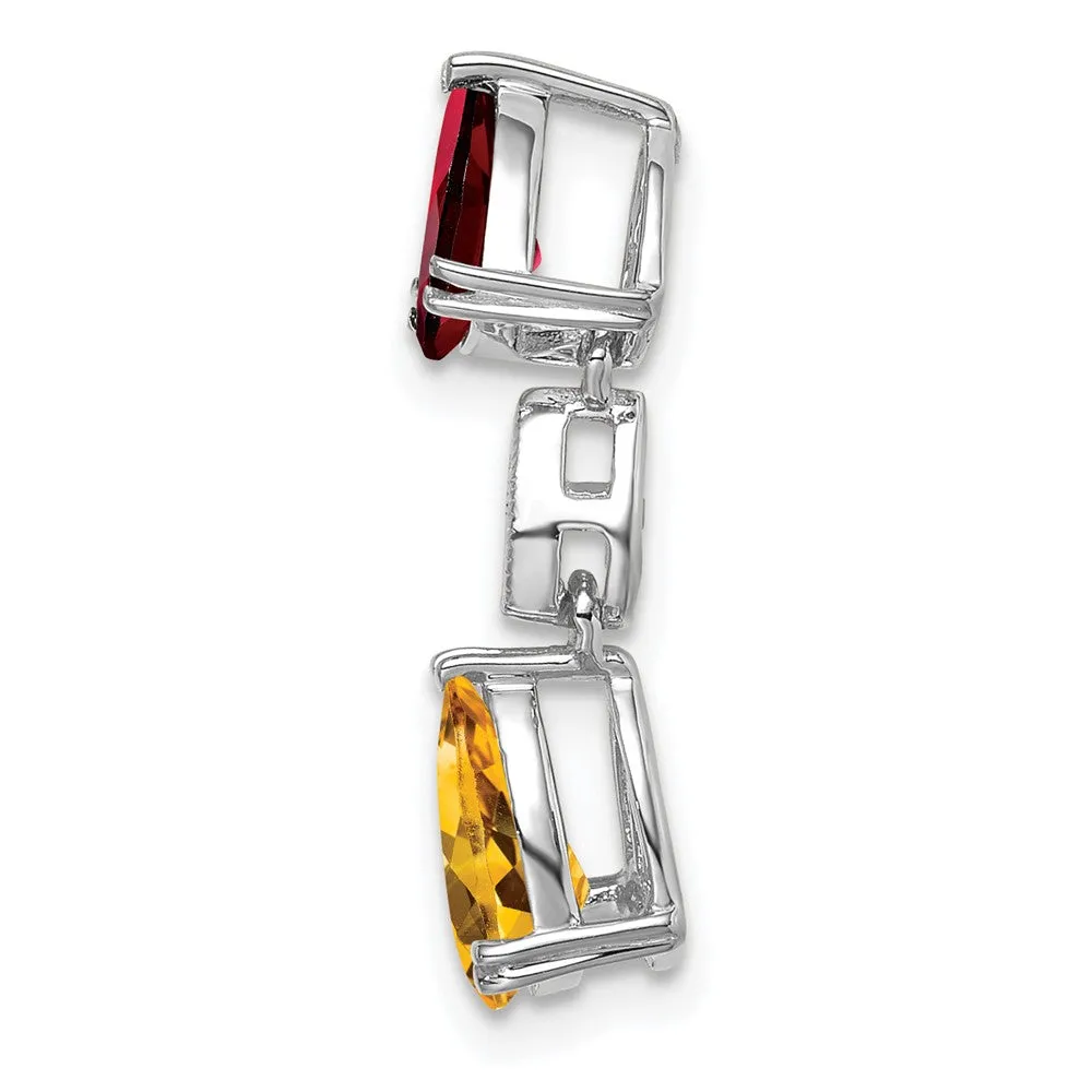 14k White Gold Garnet/Citrine/Diamond Chain Slide